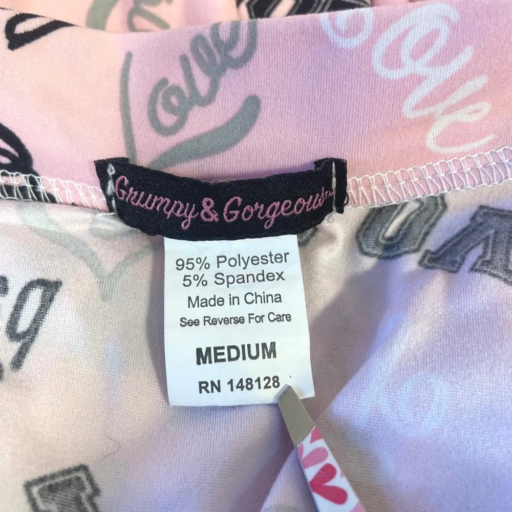 Grumpy & Gorgeous Pajama Nightgown & Robe Set Pink Love Print Size L Gown M Robe